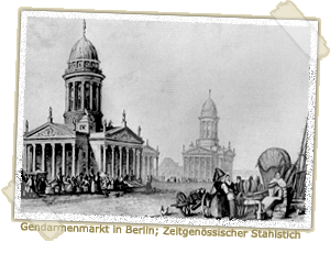 Gendarmenmarkt in Berlin, Zeitgenössischer Stahlstich Gendarmenmarkt in Berlin, Zeitgenössischer Stahlstich
