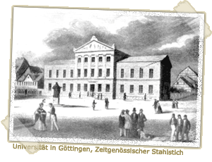 Universität in Göttingen, Zeitgenössischer Stahlstich Universität in Göttingen, Zeitgenössischer Stahlstich