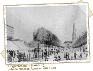 Jungfernstieg in Hamburg, unbezeichnetes Aquarell um 1820